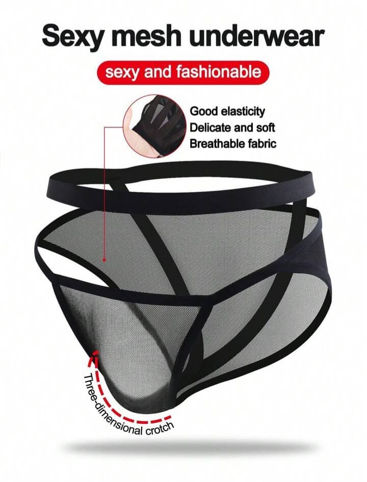 Sheer mesh cage brief in black